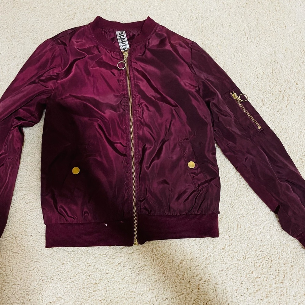 Girls maroon bomber jacket